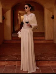 White Fold V-neck Elegant Long