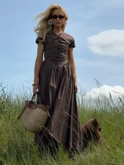 Elegant Pleated V-neck Long - Image 6