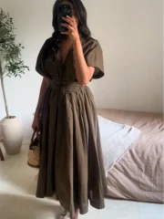 Elegant Deep V Neck Pleated Long