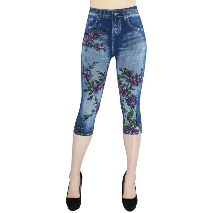 Slim Knee-Length Fake Jeans Legging - Image 5