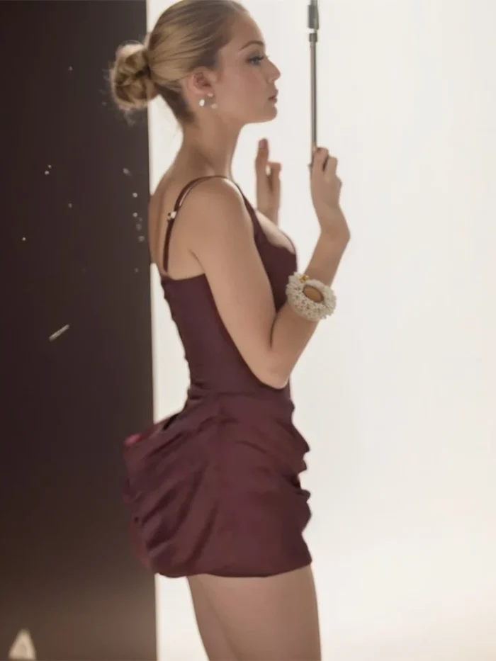 Chic Brown Pleated Hem - Image 3