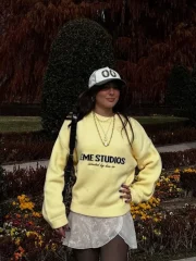 Letter Yellow Round Neck Loose - Image 5