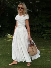 Elegant Pleated V-neck Long - Image 2