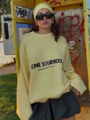 Letter Yellow Round Neck Loose - Image 6