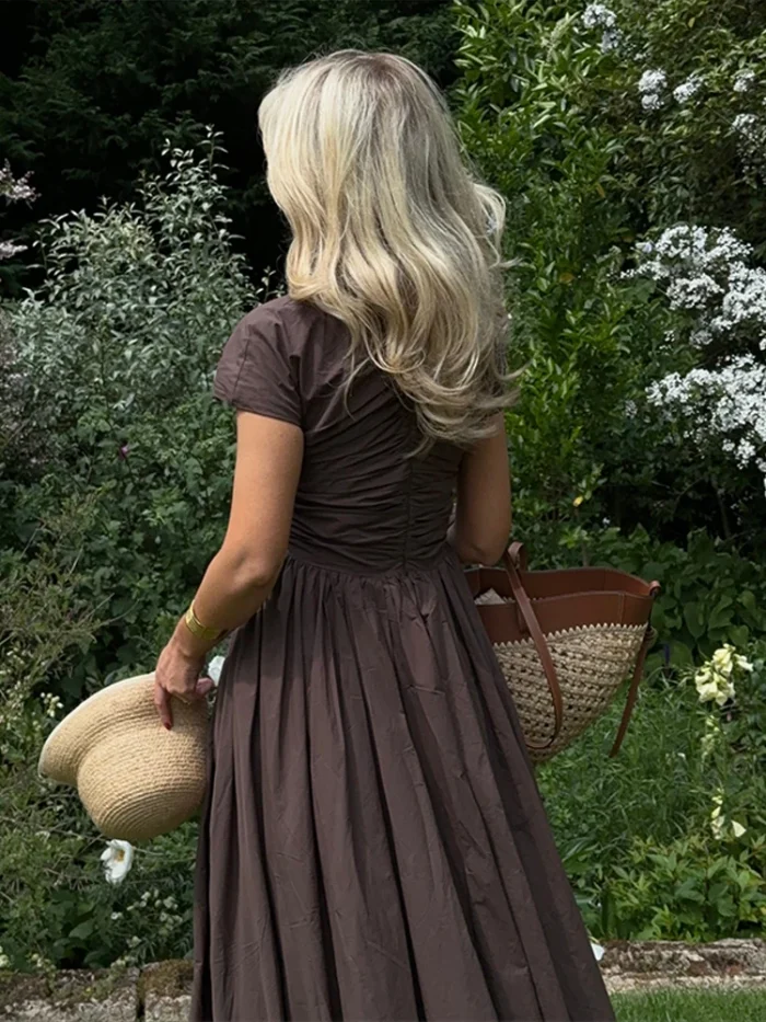 Elegant Pleated V-neck Long - Image 1