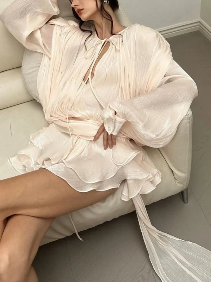 Solid Blouse Mini Dresses For Women - Image 4