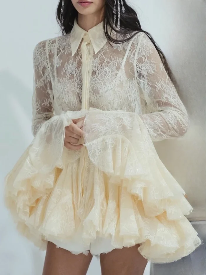 Sheer Spliced Ruffles Folds - Image 2