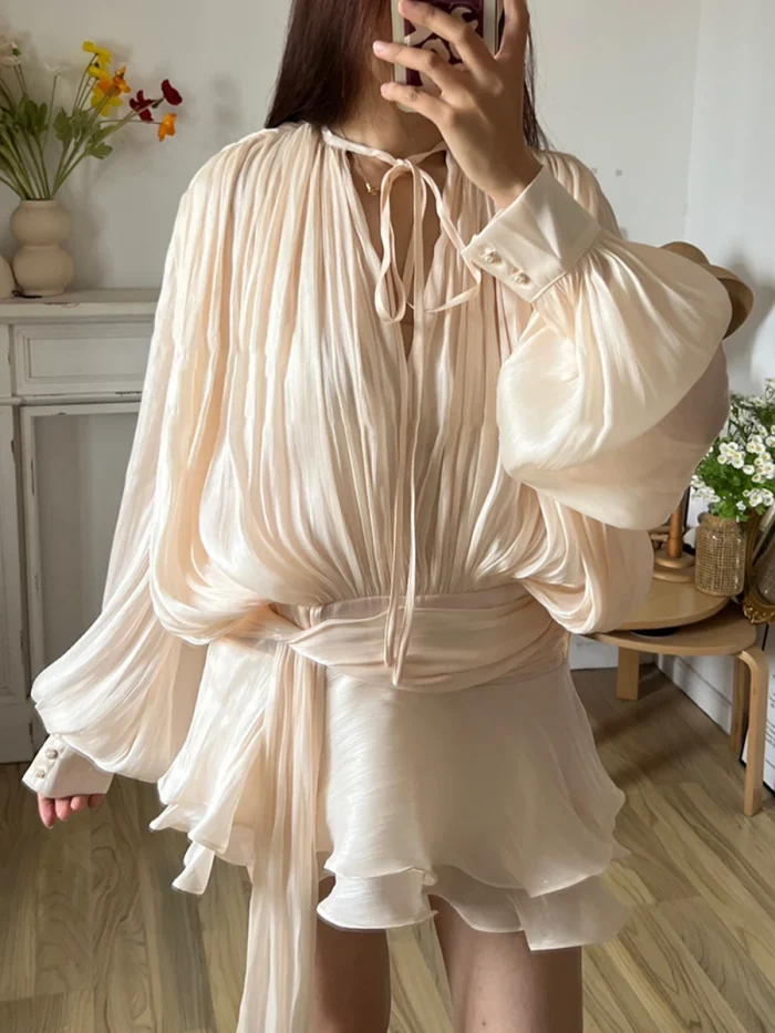 Solid Blouse Mini Dresses For Women - Image 1