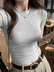 Basic Solid Crop Top Short Sleeve