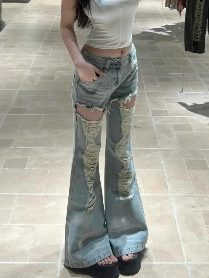 Women's High Waisted Hole Distressed - Image 2