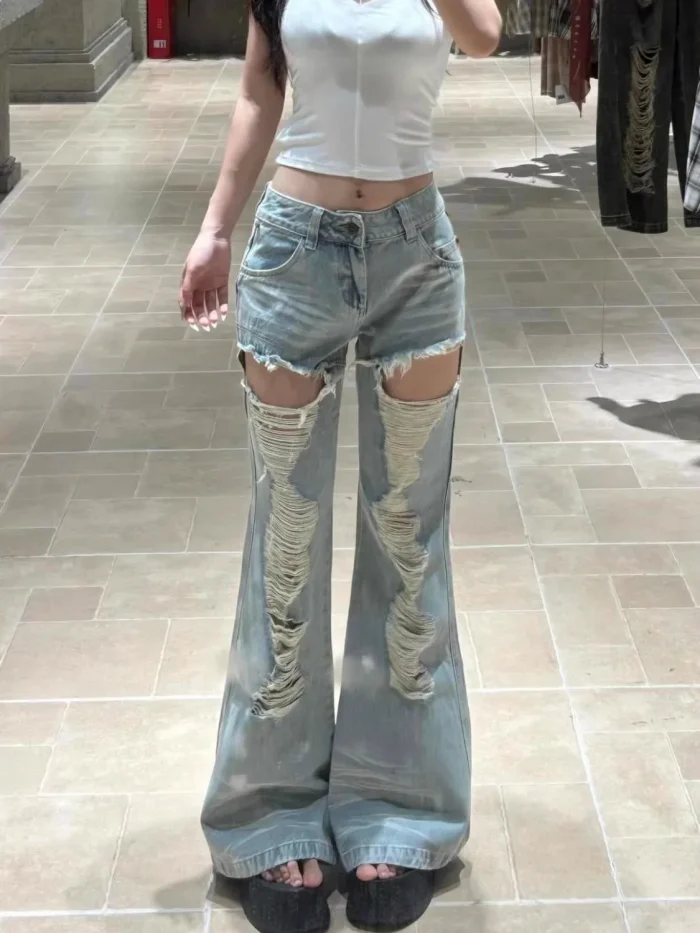Women's High Waisted Hole Distressed - Image 1