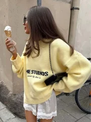 Letter Yellow Round Neck Loose - Image 2