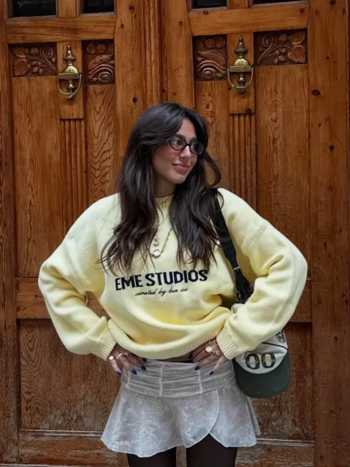 Letter Yellow Round Neck Loose - Image 1