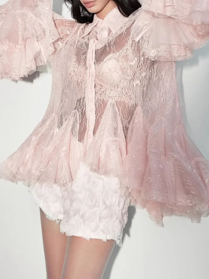 Sheer Spliced Ruffles Folds - Image 5