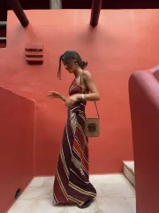 Colorful Stripes Printed Dress - Image 2
