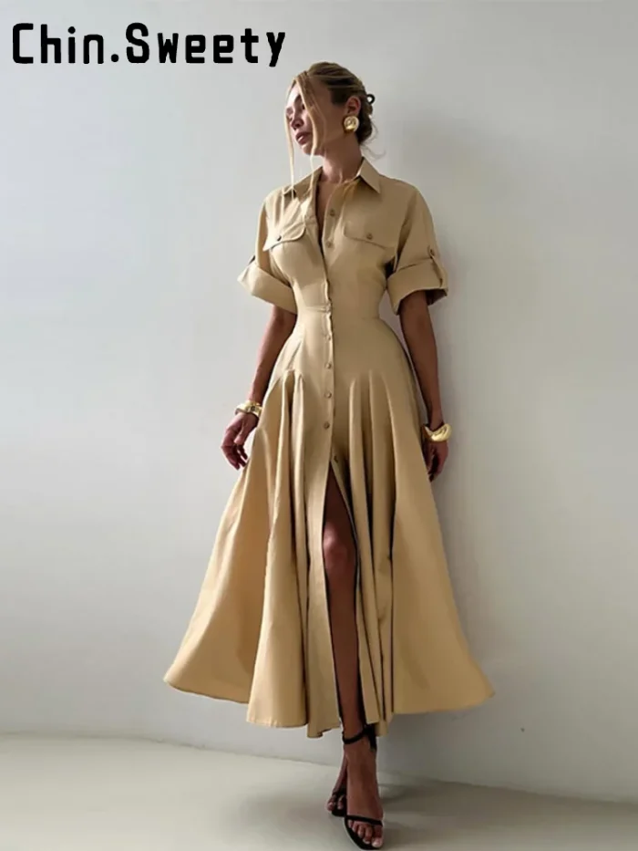 Elegant Single Breasted Khaki - Image 1
