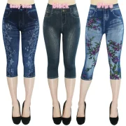 Slim Knee-Length Fake Jeans Legging - Image 6