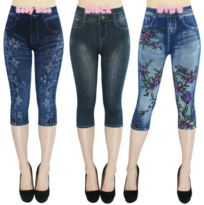 Slim Knee-Length Fake Jeans Legging - Image 6