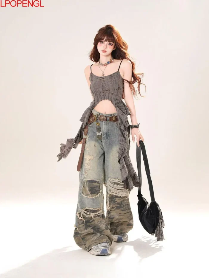 Vintage Camouflage Ripped Spliced - Image 2
