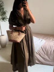 Elegant Deep V Neck Pleated Long - Image 2