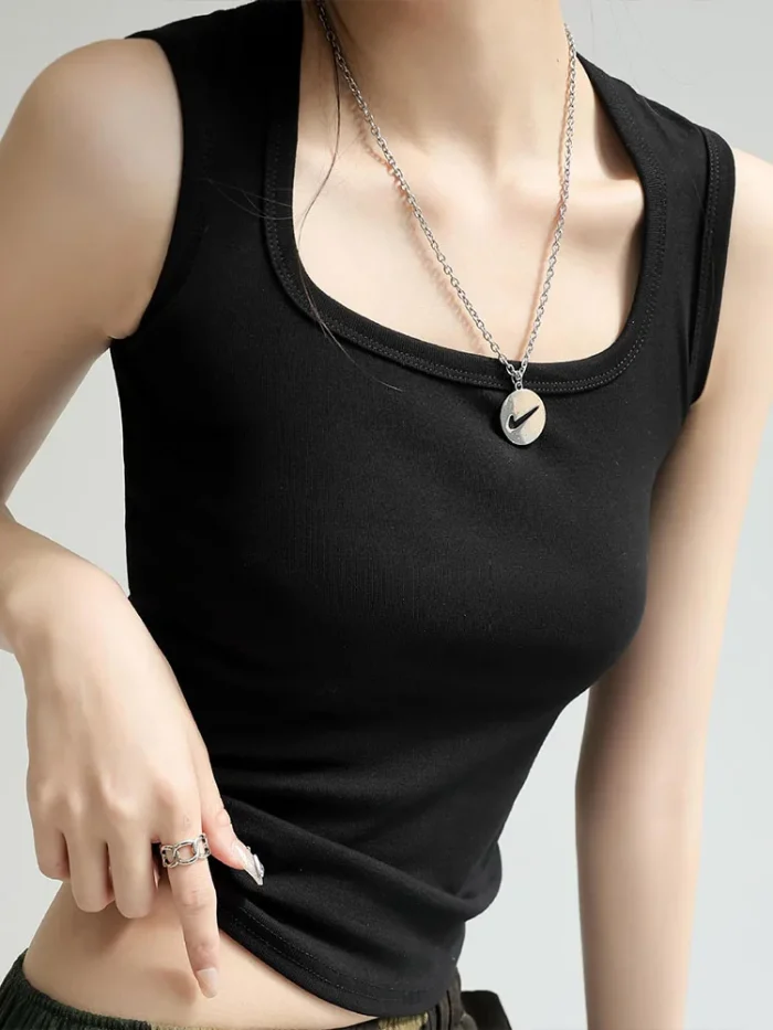 Women Solid U Neck Ribbed Tank - Image 5