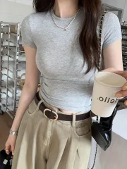 Basic Solid Crop Top Short Sleeve - Image 2