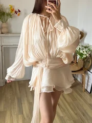 Solid Blouse Mini Dresses For Women - Image 3