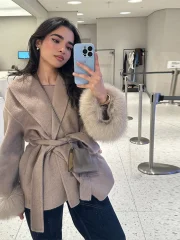 Elegant Lace Up Woolen Coats