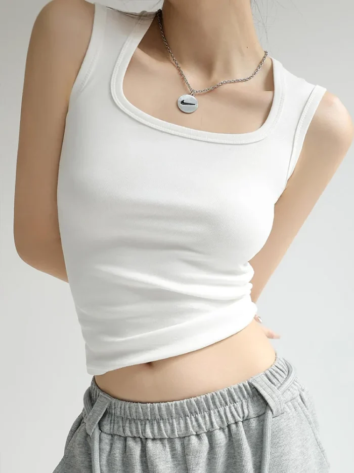 Women Solid U Neck Ribbed Tank - Image 6