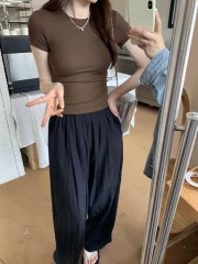 Basic Solid Crop Top Short Sleeve - Image 6