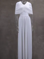 White Fold V-neck Elegant Long - Image 6