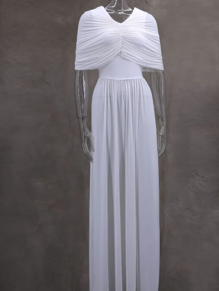 White Fold V-neck Elegant Long - Image 6