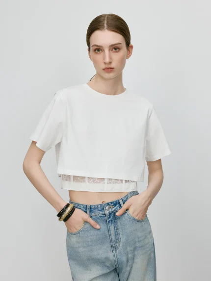Waist-cropped Lace-spliced