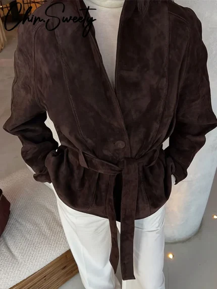Retro Velvet with Belt Coats Women