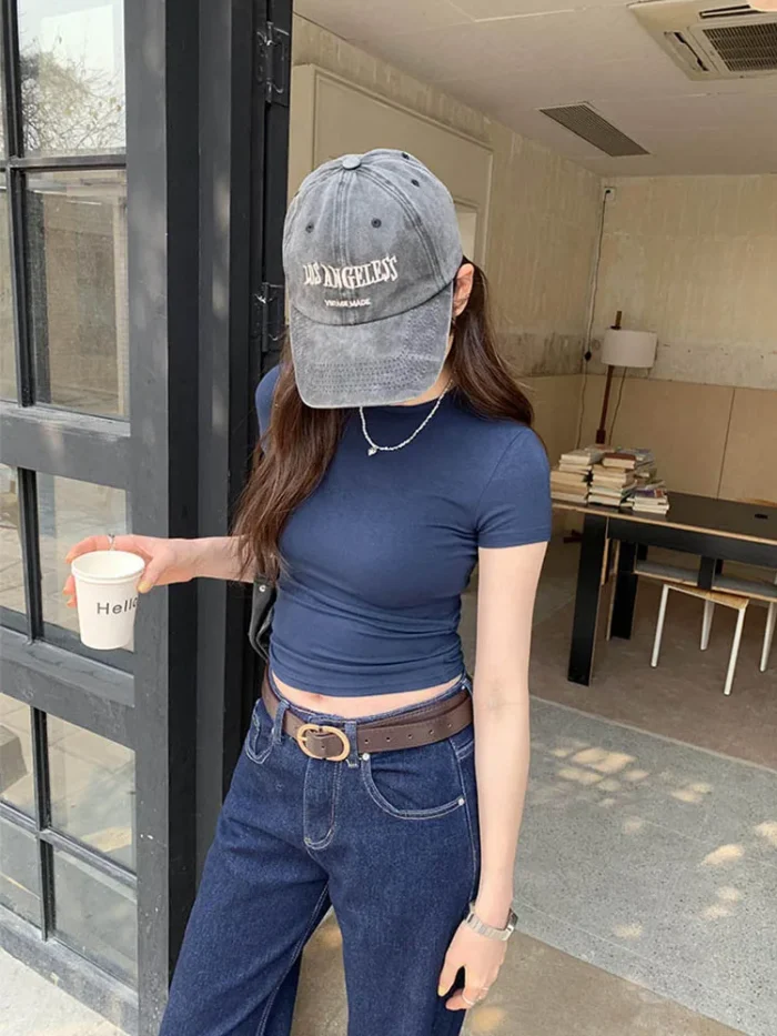 Basic Solid Crop Top Short Sleeve - Image 5