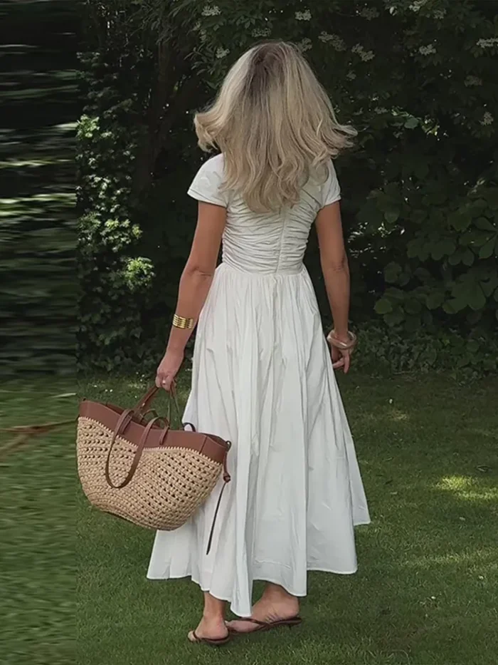 Elegant Pleated V-neck Long - Image 3