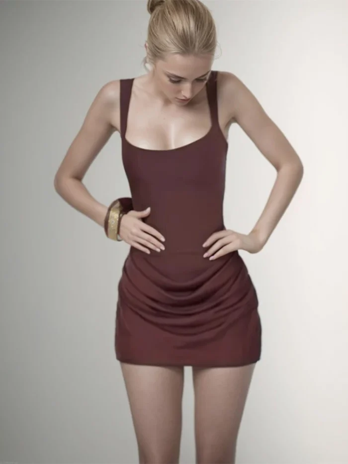 Chic Brown Pleated Hem - Image 6