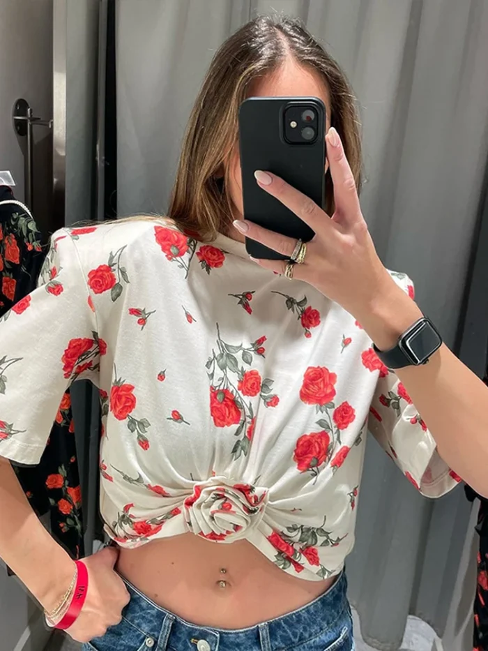 Chic Short-sleeved 3d Flowery - Image 5
