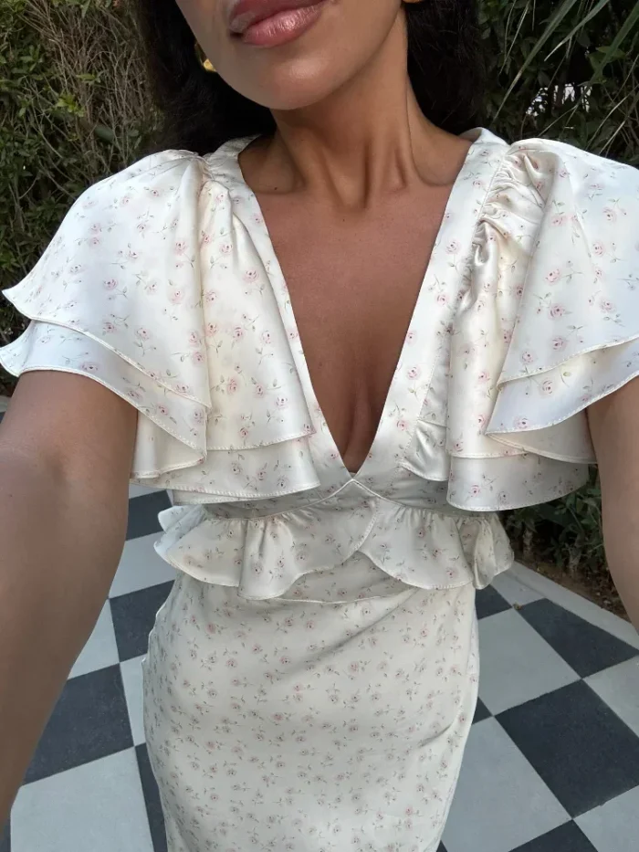 Fashion Printed V-neck Slim Fit Maxi - Image 1