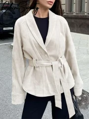 Retro Velvet with Belt Coats Women - Image 5